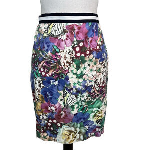 Tommy Hilfiger Skirt size 12 Pink Blue Green Poppies Butterfly Straight Knee
